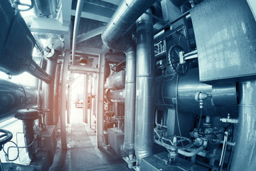 oil & gas processing piping plant as show inside of a modern industrial power plant for business industry concept