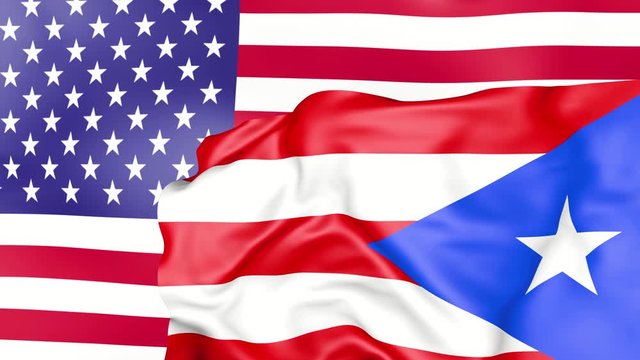 Waving colorful flag of united states of america and national flag of puerto rico.