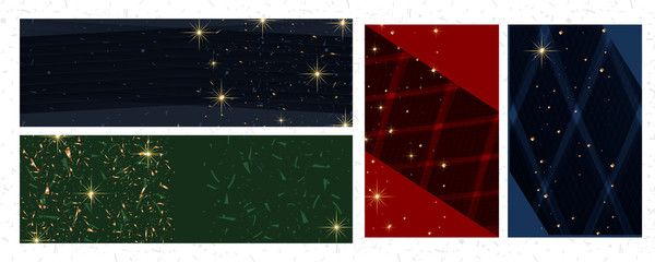 Invitation set Gold New Year card design with stylized christmas ball and christmas. Vector illustration geometry