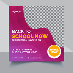 School education admission Instagram Facebook post cover & web banner, Back to school social media post template