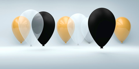 gold, balck and white balloon on a white background