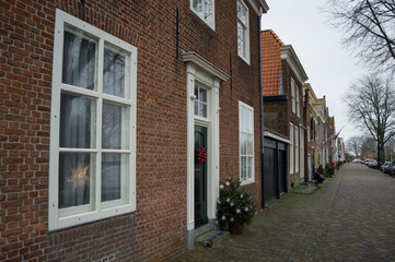 Fototapeta na wymiar Traditional Dutch Houses in Veere, Zeeland, Netherlands