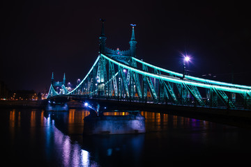 Fototapeta na wymiar Budapest Freedom Bridge at Night Time