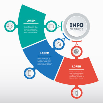 Concept of Business presentation with 3 steps. Infographic of technology or education process with three options. Web Template of a sales pipeline, purchase funnel or diagram. Annual report.