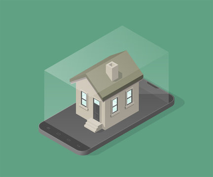 Smart home 3d icon. Internet of things isometric house on phone. 3D illustration