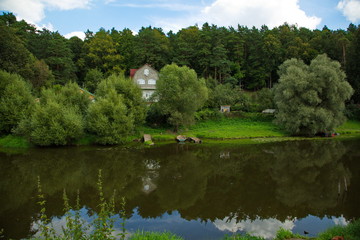Fototapeta na wymiar The Pakhra river in the Podolsk district of the Moscow region.