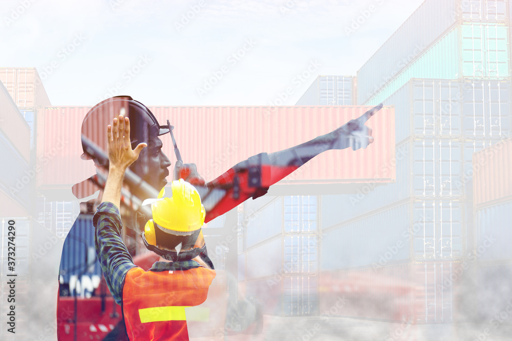 Poster foreman is controlling container loading in import-export business.