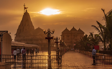 Somnath, Gujarat, India : Temple of Lord Shiva in Somnath, Gujarat with local pilgrims.