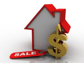 3d rendering Real estate concept, Dollar Sign with house