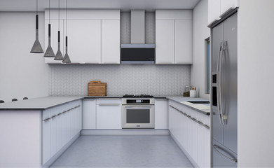 Minimalist kitchen 1 3D Rendering 3D Illustration
