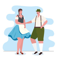 couple german in national dress, woman and man in traditional bavarian costume vector illustration design