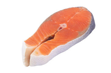 Raw salmon steak isolated on white background
