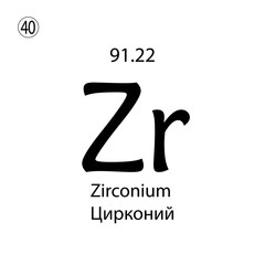 Zirconium chemical element. The inscription in Russian and English is Zirconium . vector illustrator eps ten