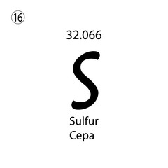 Sulfur chemical element. The inscription in Russian and English is Sulfur. vector illustrator eps ten