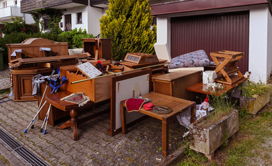 Bulky waste in front of a house in Baden Baden. Baden-Württemberg, Germany