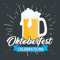 banner oktoberfest festival celebration with jar beer vector illustration design