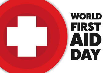 Obraz premium World First Aid Day. Holiday concept. Template for background, banner, card, poster with text inscription. Vector EPS10 illustration.
