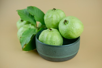 Guava with leaf. Fruit with sweet flavor.
