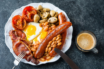 plate of rustic full english breakfast