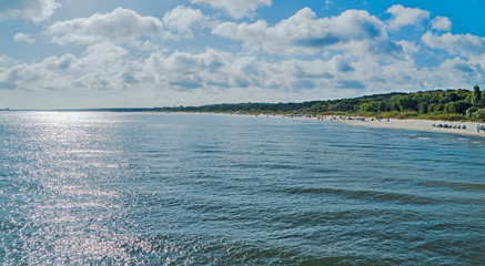 Swinemünde, Polen. Wolken und Sonnenlichtreflexion auf meerwasser . . Świnoujście, Poland. Clouds and sunlight reflection on sea water.