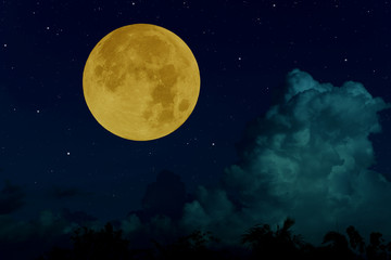 Fototapeta na wymiar Yellow full moon on blue sky.