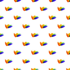 Obraz premium Seamless pattern of lined in rainbow colored bird feathers on a white background. LGBTQ concept