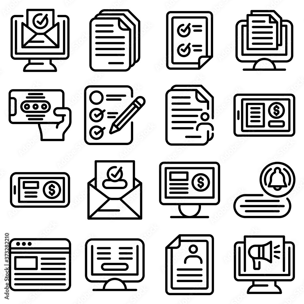 Poster subscription icons set. outline set of subscription vector icons for web design isolated on white ba