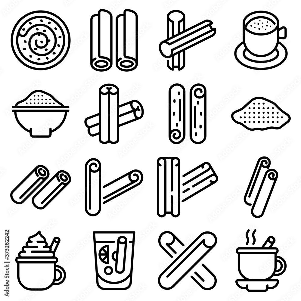 Poster cinnamon icons set. outline set of cinnamon vector icons for web design isolated on white background