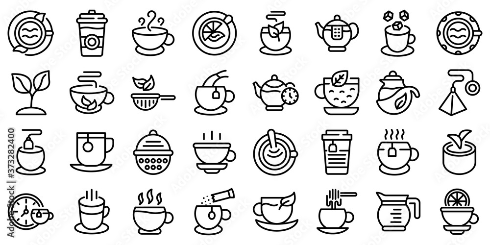 Poster tea icons set. outline set of tea vector icons for web design isolated on white background