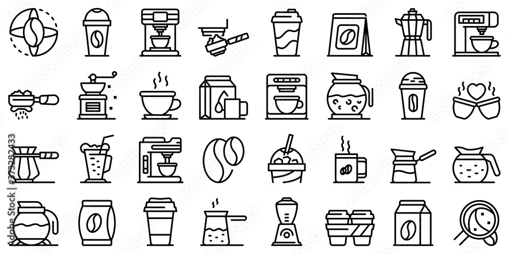 Poster coffee icons set. outline set of coffee vector icons for web design isolated on white background