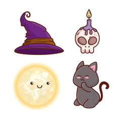icons set decoration of happy halloween vector illustration design