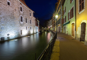Annecy. Old city on the sunset.