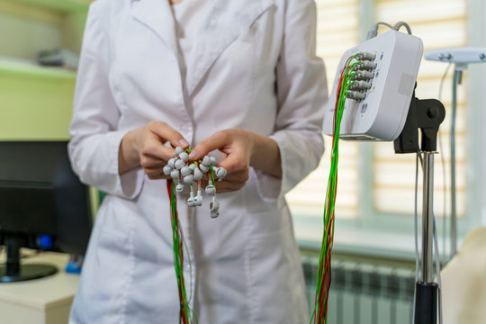 State-of-the-art electroencephalograph standing in lab. Diagnosing and dealing with health issues.