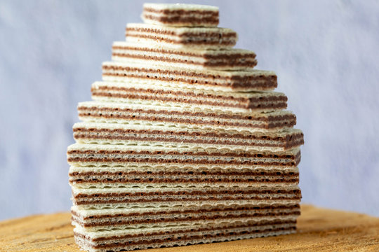 The pile of classic Original Manner Neapolitaner wafers. Manner is wafers filled with hazelnut cocoa cream manufacturer in Austria