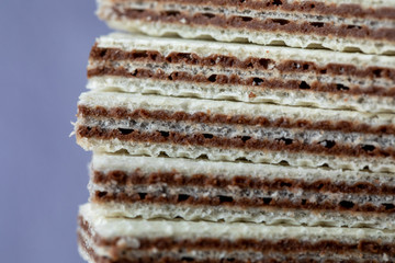 Close up of pile of classic Original Manner Neapolitaner wafers. Manner is wafers filled with hazelnut cocoa cream manufacturer in Austria