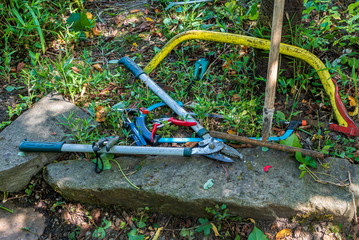 Tree saws and branch shears in the garden