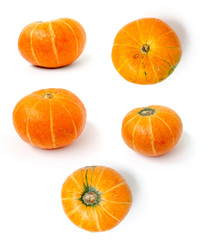 Set of photos of small pumpkin from different angles. Shot from above, from the side