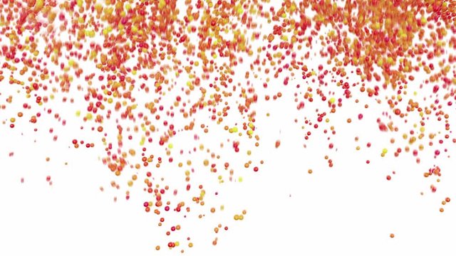 3d animation explosion of multicolored balls moving up isolated on white background
