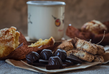 biscuits, muffins and dried fruits for tea
