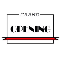 Inscription Grand Opening with a red ribbon, sales, business, discounts, merchandise, merchandise sale, sale.
