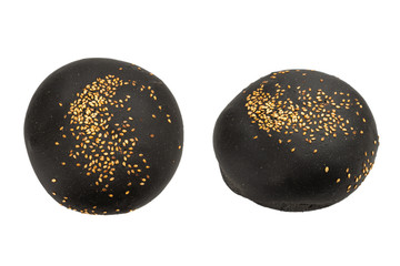 Black burger bread isolated on white.
