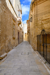 Traffic free street in the ancient Maltese city of Mdina on the island of Malta