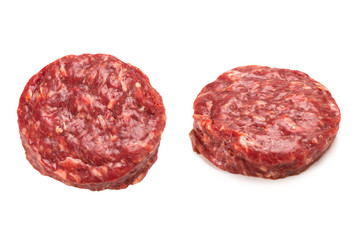 Raw minced beef isolated on white background.