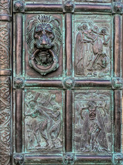 Copper lion. Antique wrought iron door handle