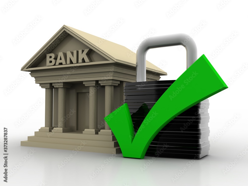 Poster 3d rendering build bank protected lock