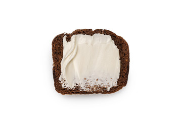 Brown bread and cheese isolated on white background.