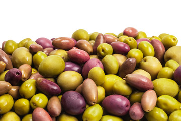 Tasty mix olives background.