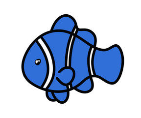 Cute blue fish swimming children's illustration