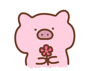 Cute pink pig with a flower children's illustration