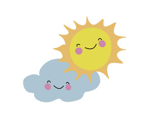 Cute cloud and sun smile together children's illustration